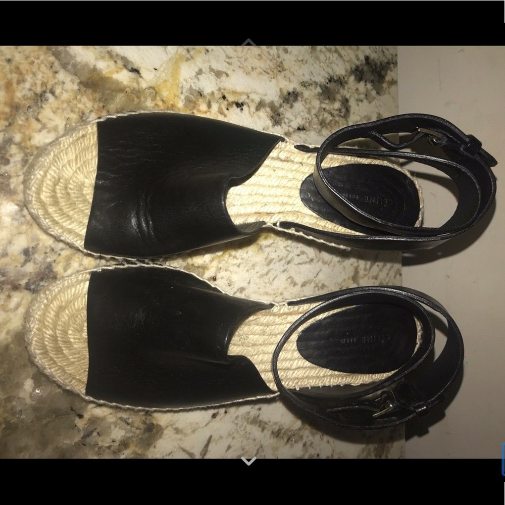 Celine Black Leather Buckle Espadrille Heels 37 M